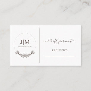 Simple Monogram custom Jewellery Discount Card