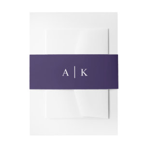 Simple monogram dark purple invite belly band invitation belly band
