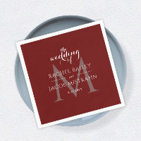 Simple Monogram Dark Red Christmas Wedding