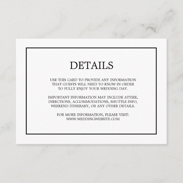 Simple Monogram Details White Wedding Enclosure Card (Front)
