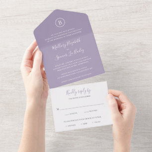Simple Monogram Elegant Dusty Purple Wedding All In One Invitation