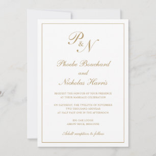 Simple Monogram Elegant Gold All In One Wedding Invitation