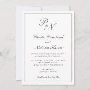 Simple Monogram Elegant Grey All In One Wedding Invitation