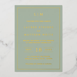 Simple Monogram Elegant Sage Green Wedding Gold