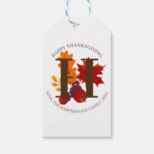 Simple Monogram Fall Harvest Happy Thanksgiving Gift Tags