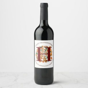 Simple Monogram Fall Harvest Happy Thanksgiving Wine Label