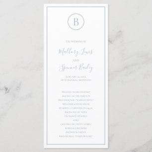 Simple Monogram Formal Dusty Blue Wedding Program