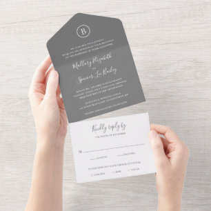 Simple Monogram Formal Elegant Grey Wedding All In One Invitation