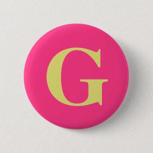 Simple Monogram Fuchsia and Straw Yellow 6 Cm Round Badge