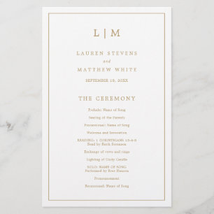Simple Monogram Gold Budget Wedding Program Flyer