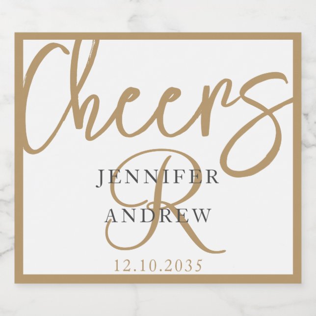 Simple Monogram Gold Calligraphy Script  Sparkling Wine Label (Single Label)