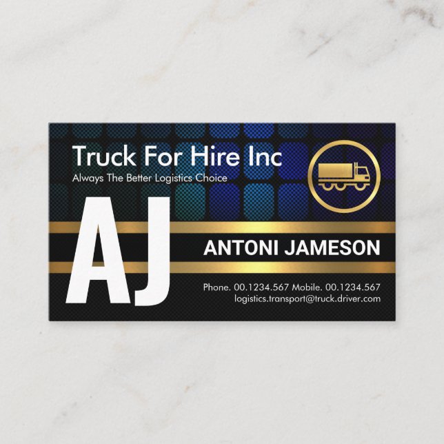 Simple Monogram Gold Lines Trucker Business Card (Front)
