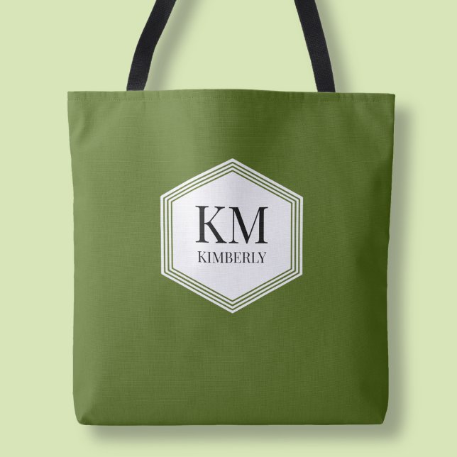Simple Monogram Green  Modern Personalised Name Tote Bag (Simple Monogram Green Modern Personalized Name Tote Bag)