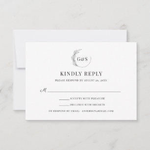 Simple Monogram Half Wreath Minimal Wedding RSVP Card