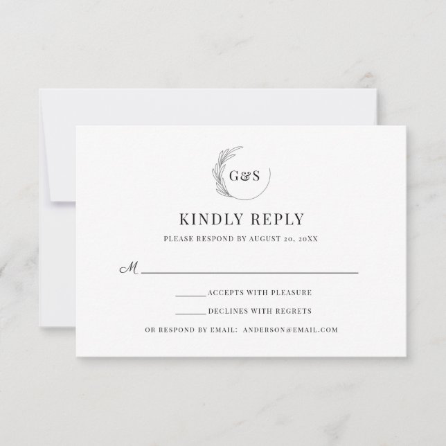 Simple Monogram Half Wreath Minimal Wedding RSVP Card (Front)