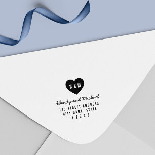 Simple Monogram Heart Couple Wedding Address Self-inking Stamp
