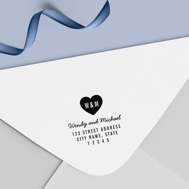 Simple Monogram Heart Couple Wedding Address Self-inking Stamp (Creator Uploaded)