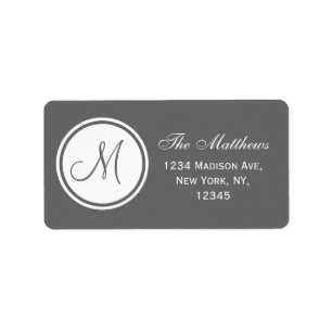Simple Monogram Initial Grey Address Label