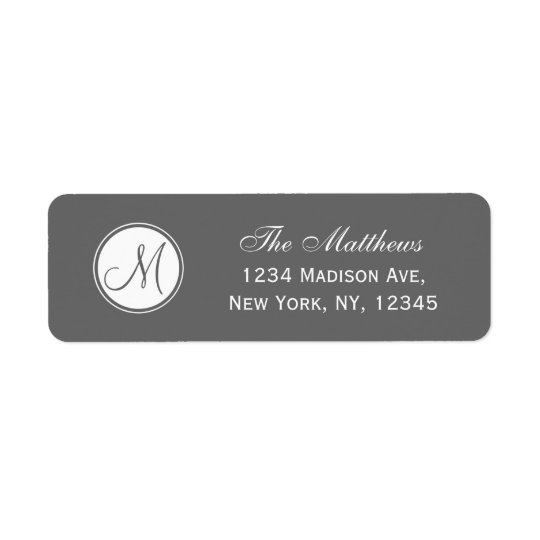 Simple Monogram Initial Grey Return Address Label