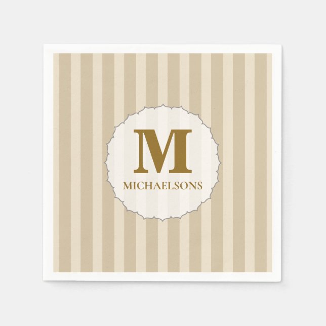 Simple Monogram Initial Minimalist Brown Tan Napkin (Front)