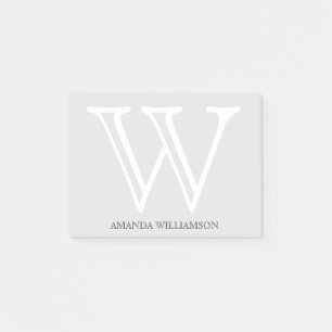 Simple Monogram Initial Name White Gray 4x3 Post-it Notes