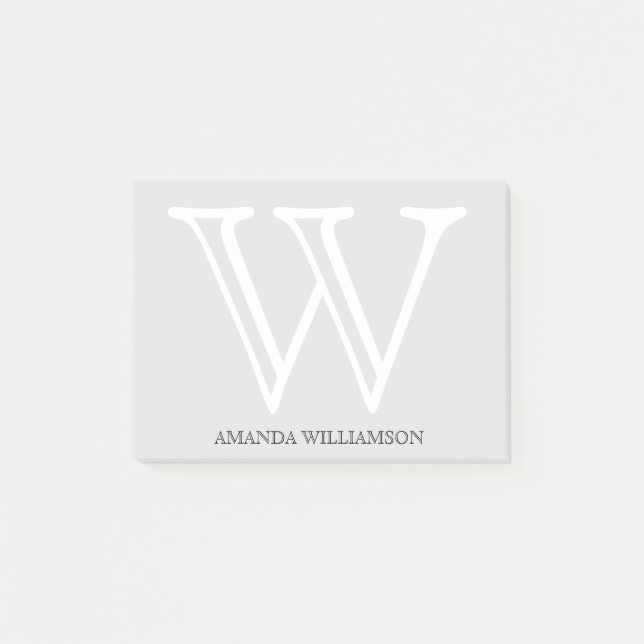 Simple Monogram Initial Name White Gray 4x3 Post-it Notes (Front)