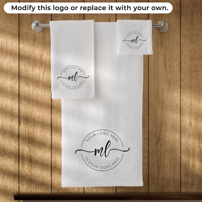 Simple Monogram Initials Logo black and white Bath Towel Set (Creator Uploaded)