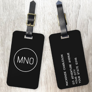 Simple Monogram Initials Minimalist Black White Luggage Tag
