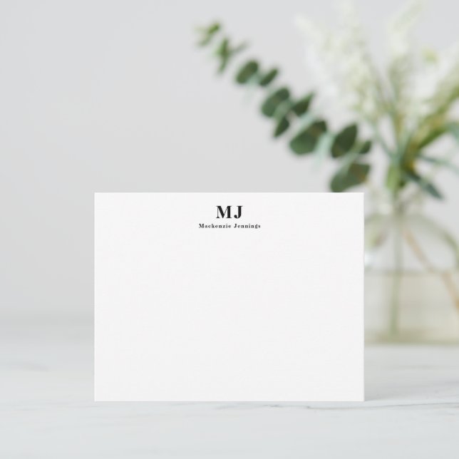 Simple Monogram Initials Name Note Card (Standing Front)