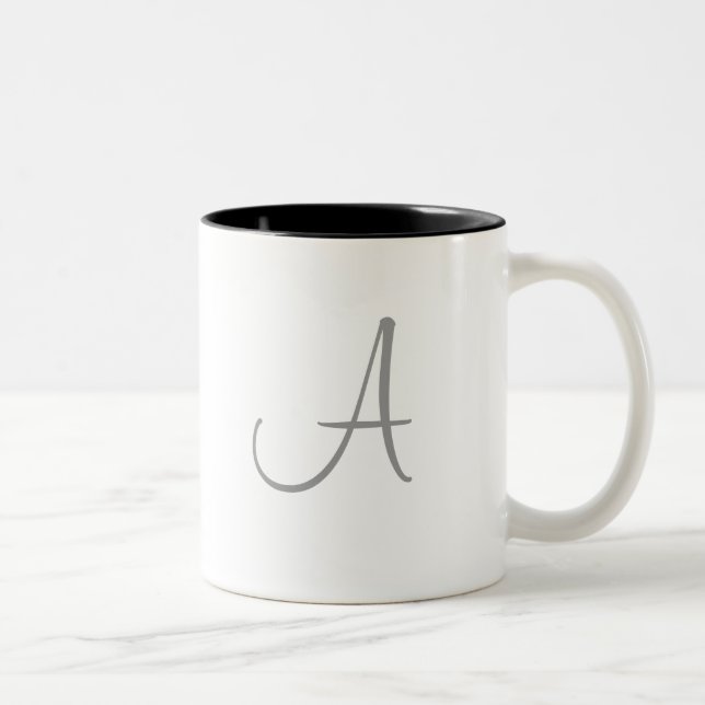 Simple Monogram Letter Initial Custom Personalised Two-Tone Coffee Mug (Right)