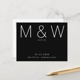 Simple Monogram Minimalist B/W Save the Date Announcement Postcard