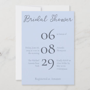 Simple Monogram Minimalist Beau Blue Bridal Shower Invitation