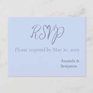 Simple Monogram Minimalist Beau Blue Wedding RSVP Postcard