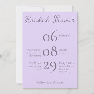 Simple Monogram Minimalist Lavender Bridal Shower Invitation