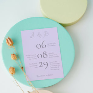 Simple Monogram Minimalist Pale Lavender Wedding Invitation