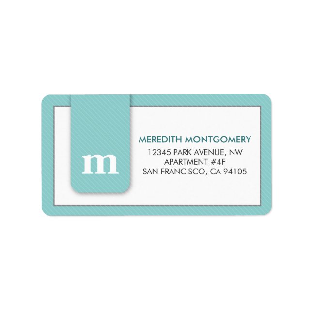 Simple Monogram Mint Green Designer Address Label (Front)