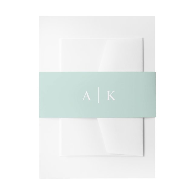 Simple monogram mint green invitation belly band (Front Example)