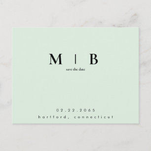 Simple Monogram Mint QR Code Save the Date Postcard