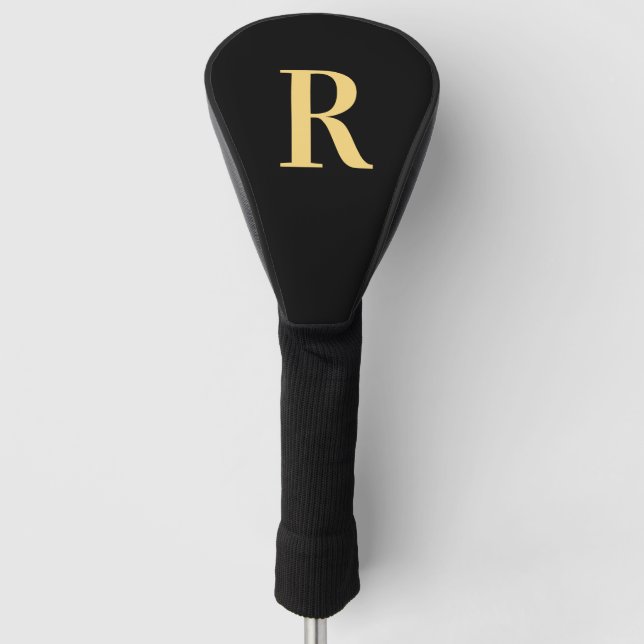 Simple Monogram Modern Black Gold Golf Head Cover (Front)