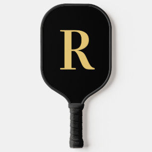 Simple Monogram Modern Black Gold Pickleball Paddle