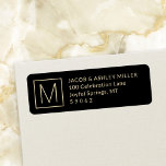 Simple Monogram Modern Black & Gold Return Address Label<br><div class="desc">Add chic sophisticated style to correspondence with elegant custom monogrammed black and gold return address labels. All text on this template is simple to personalise for any occasion. The modern minimalist design features your initial, name and address printed with simple classic typography. Please note that gold is printed colour, not...</div>