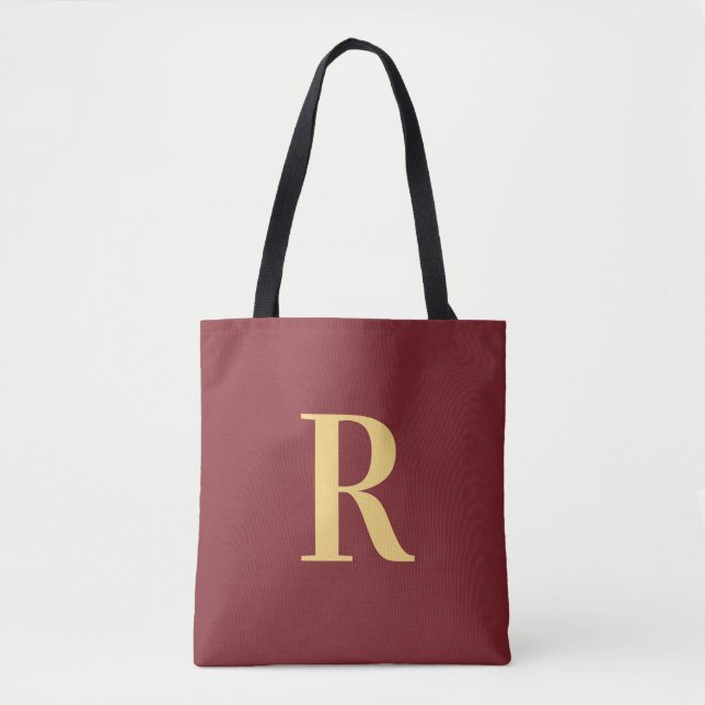 Simple Monogram Modern Burgundy Tote Bag (Front)