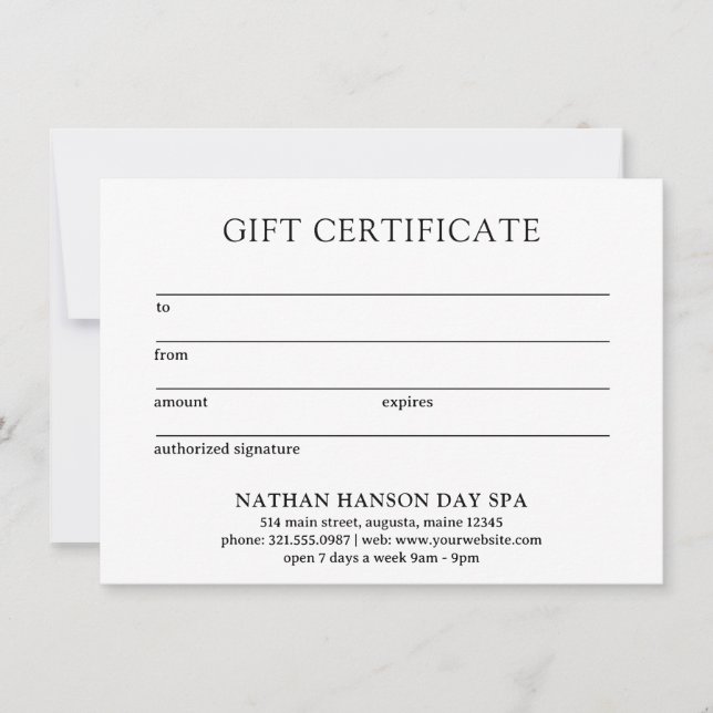 Simple Monogram Modern Gift Certificate (Front)