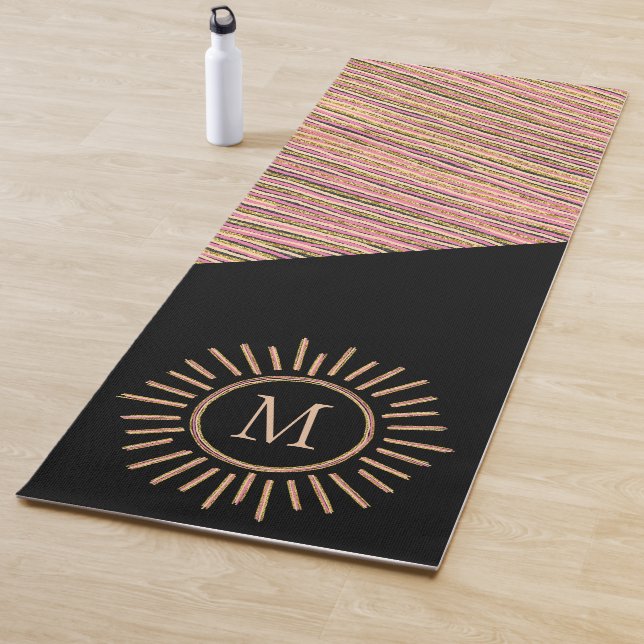 Simple Monogram Modern Gold Pink Black Yoga Mat (In Situ)