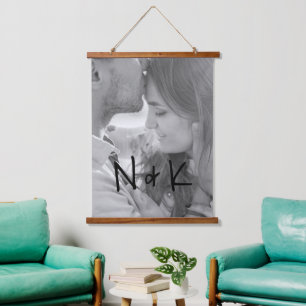 Simple Monogram Modern Newlywed Couple Photo Hanging Tapestry