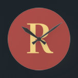 Simple Monogram Modern Round Clock<br><div class="desc">This is a simple, modern, personalised monogram design. This stylish design is in trending brown with stylish typography. It's perfect for a personalised gift or ideal as a new home decor accessory for yourself. Simply add your initial letter by typing it into the personalise this text box. Check out the...</div>