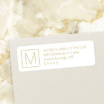Simple Monogram Modern White & Gold Return Address Return Address Label<br><div class="desc">Add chic sophisticated style to correspondence with elegant custom monogrammed white and gold return address labels. All text on this template is simple to personalise for any occasion. The modern minimalist design features your initial, name and address printed with simple classic typography. Please note that gold is printed colour, not...</div>