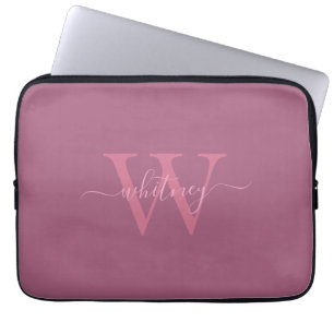 Simple Monogram Name & Initial Monochrome Pink Lap Laptop Sleeve