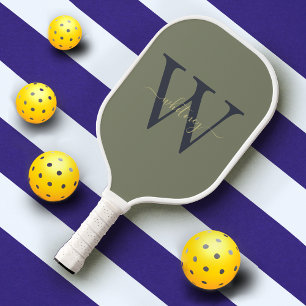 Simple Monogram Name & Initial Olive Green Pickleball Paddle