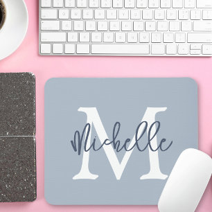 Simple Monogram Name Initial Script Dusty Blue Mouse Pad